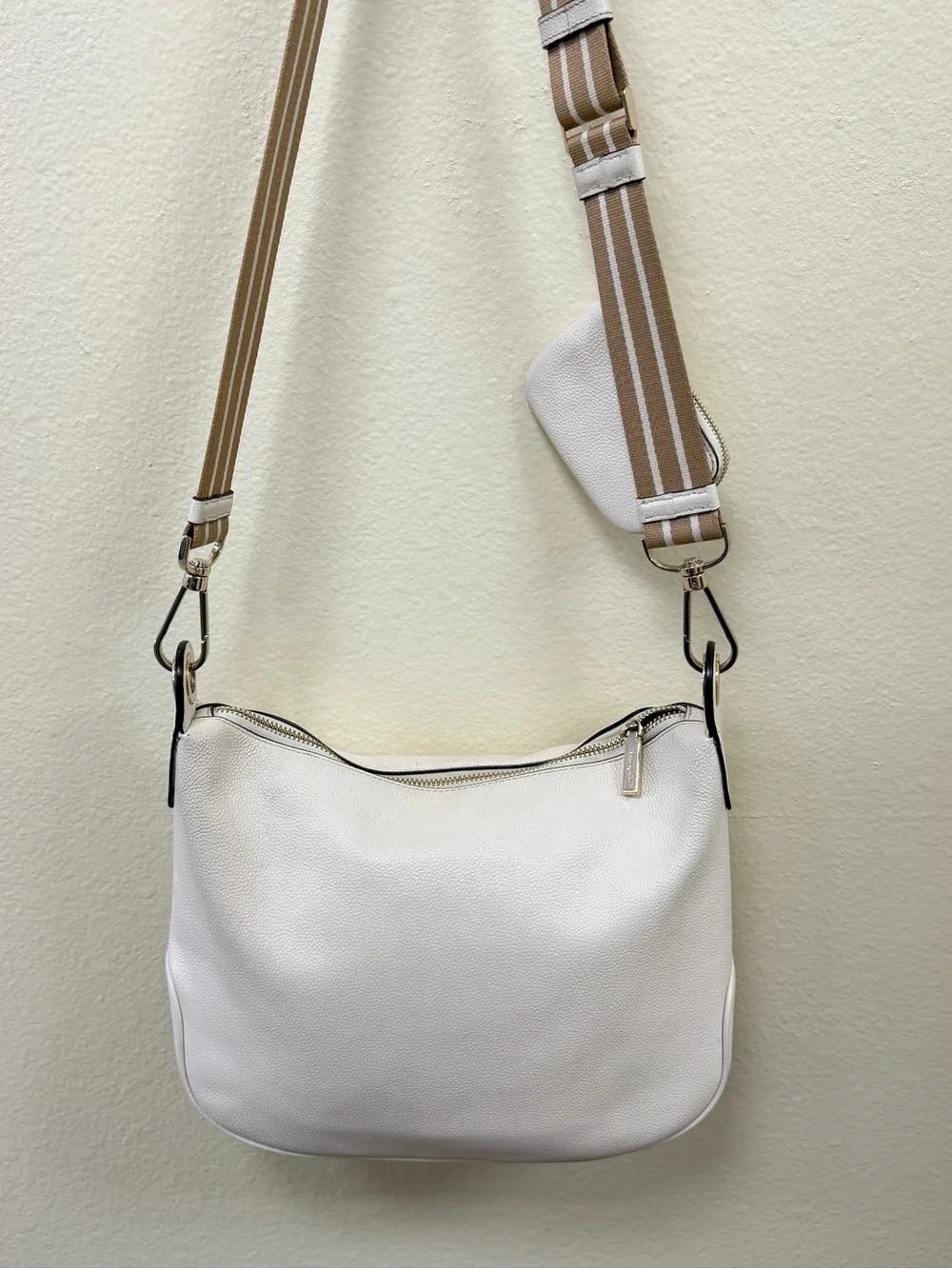 kate spade Rosie Cream Crossbody Bag with Striped Removable Strap and Pouch